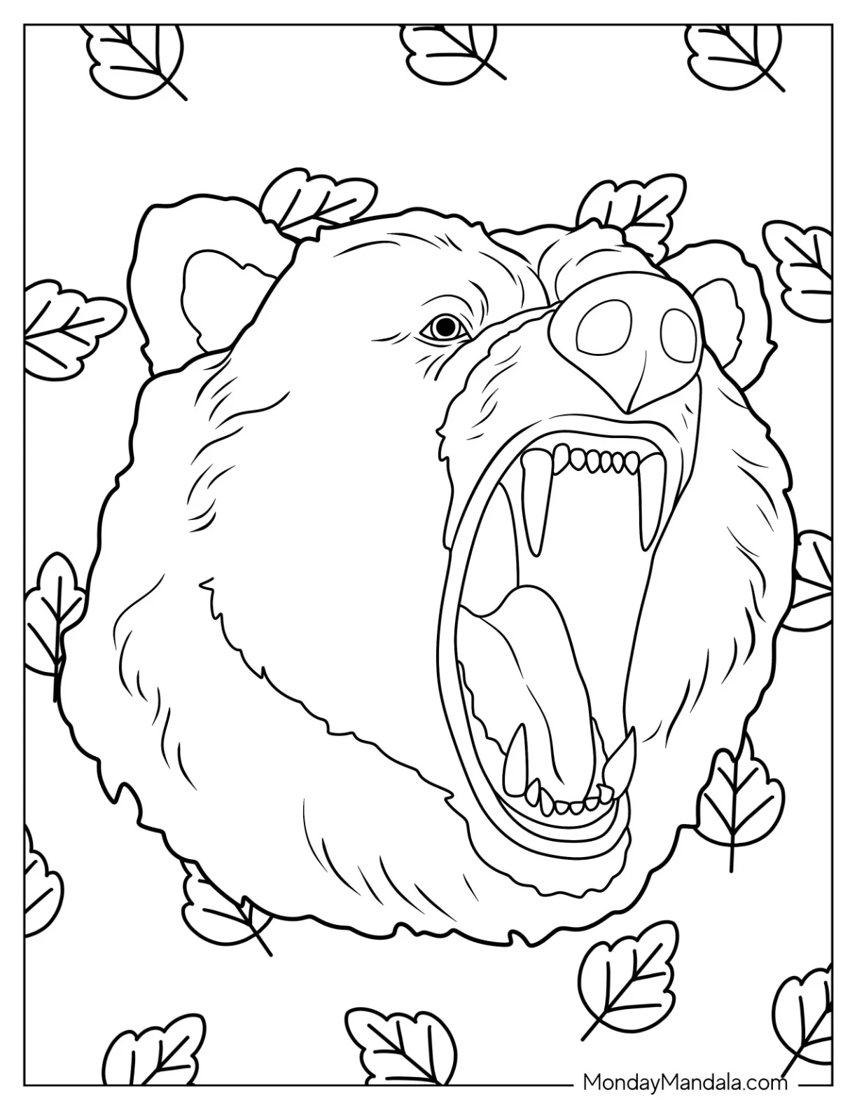 Realistic Roaring Bear Coloring Page coloring page