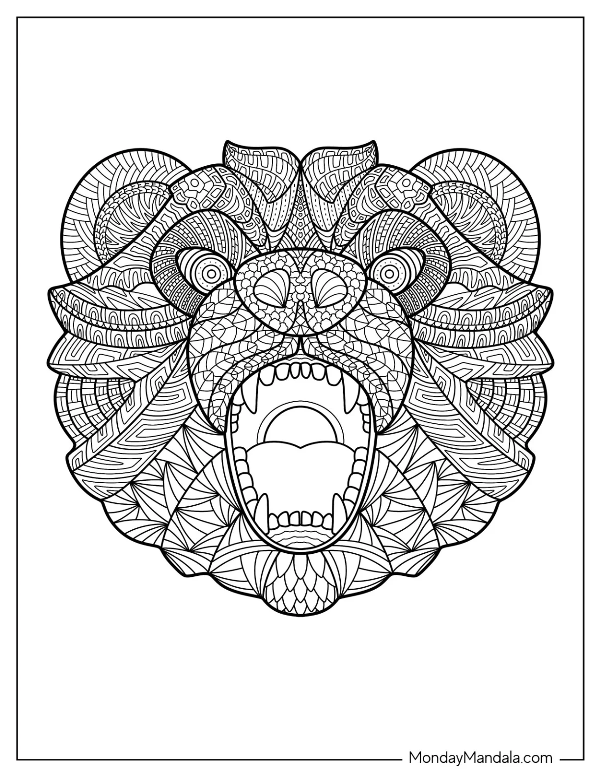 Roaring Bear Coloring Page With Sharp Teeth Mandala coloring page