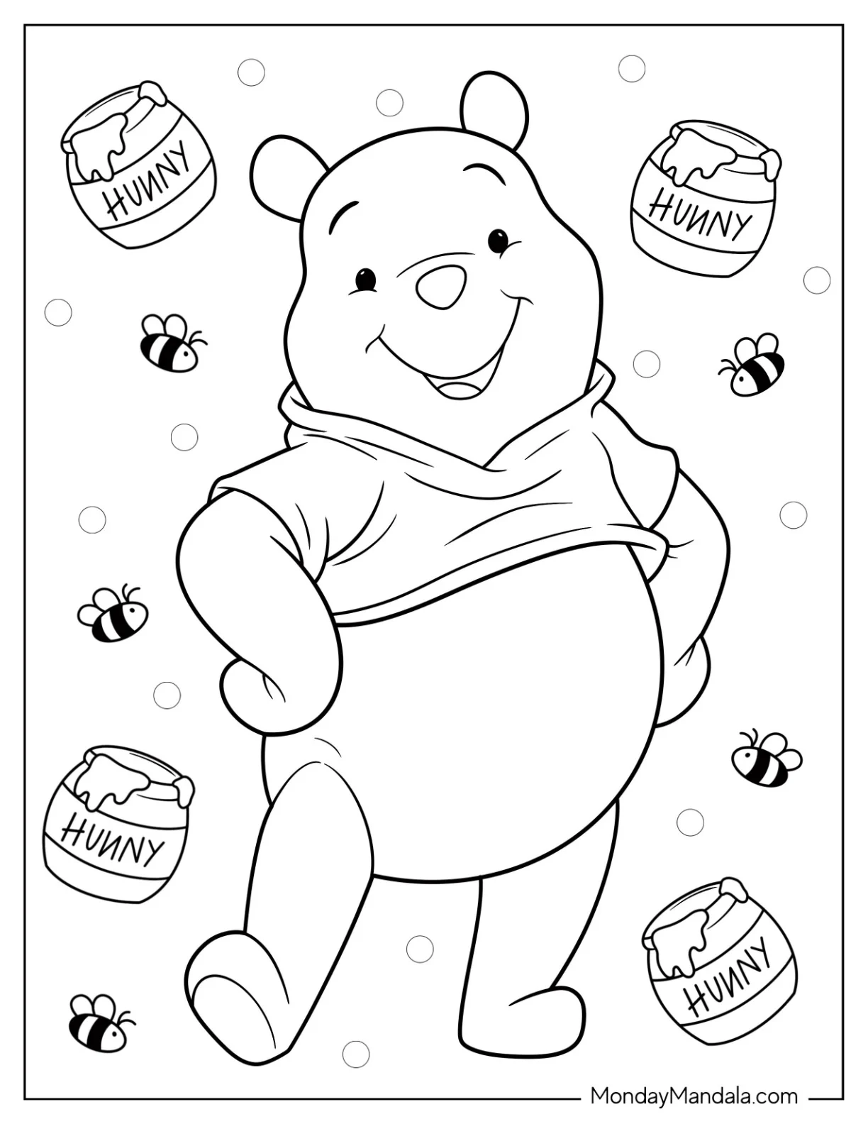 Smiling Winnie The Pooh Bear Coloring Page For Kids coloring page