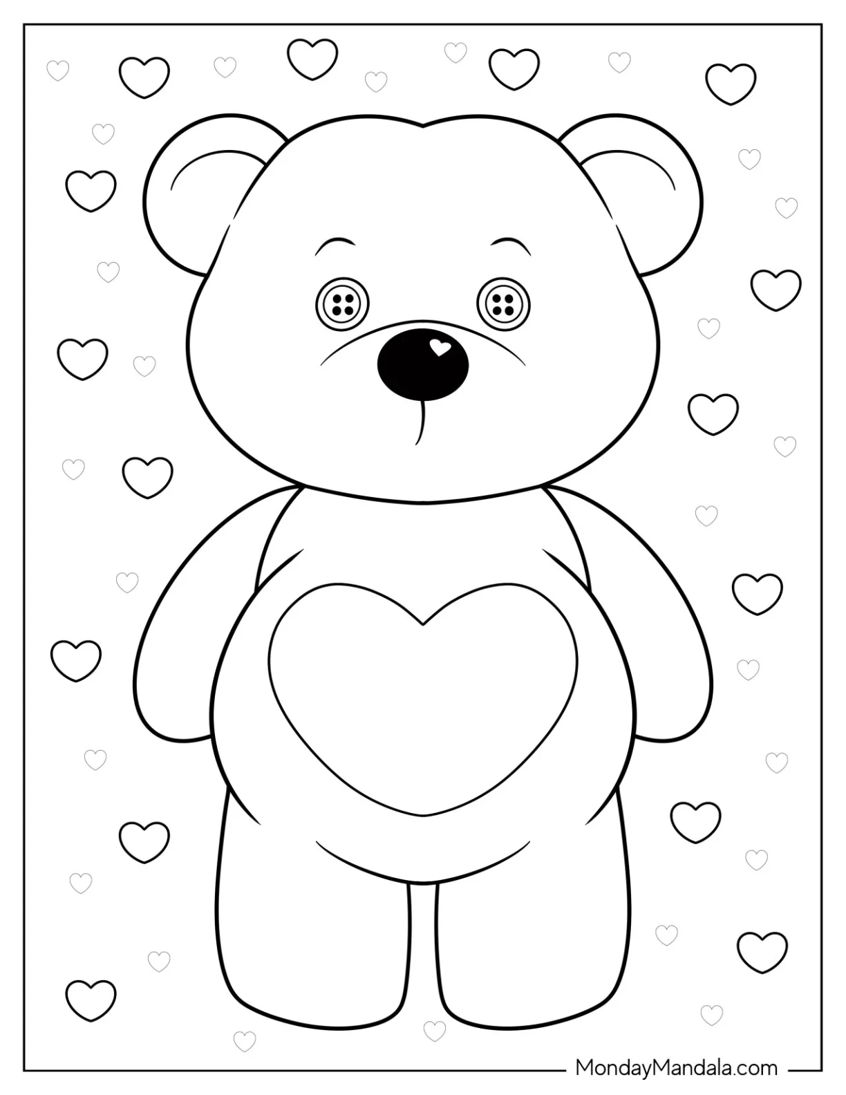 Teddy Bear Coloring Page With Button Eyes coloring page — printable line art