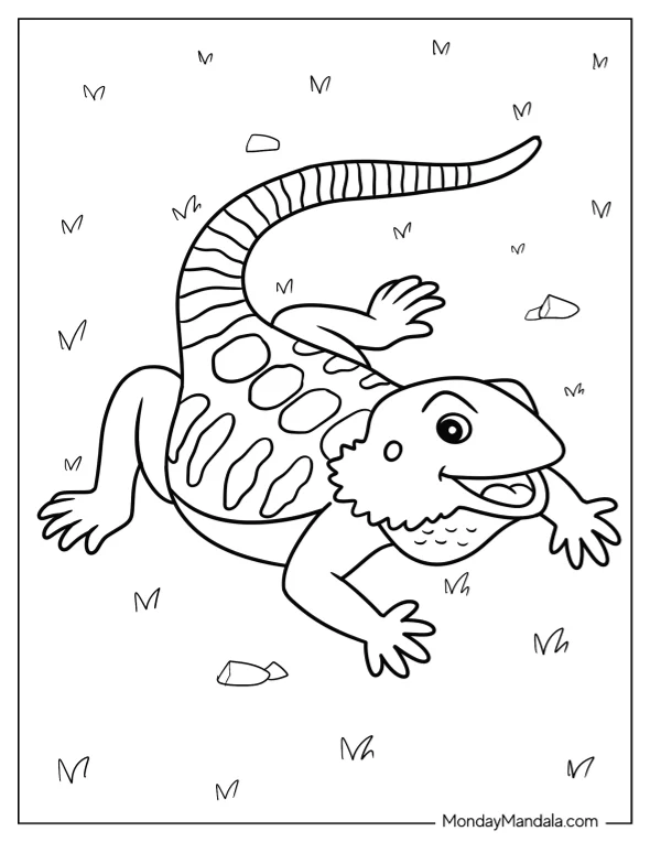 Cartoon Bearded Dragon Coloring Page For Kids coloring page