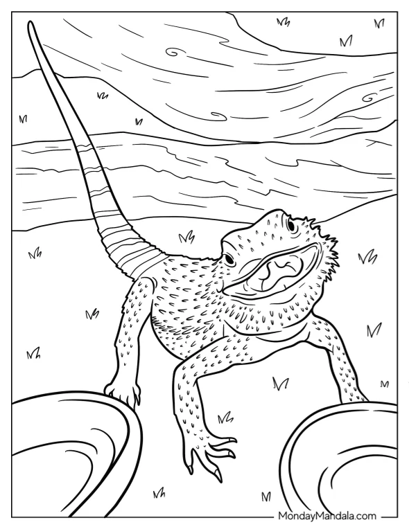 Happy Bearded Dragon Coloring Page With Textured Skin coloring page — printable line art
