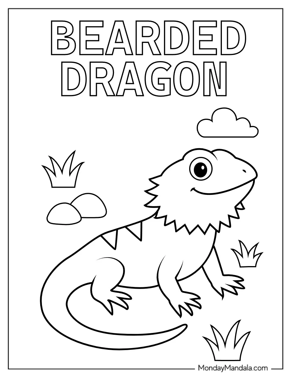 Simple Bearded Dragon Coloring Page with Text for Preschoolers coloring page — printable line art