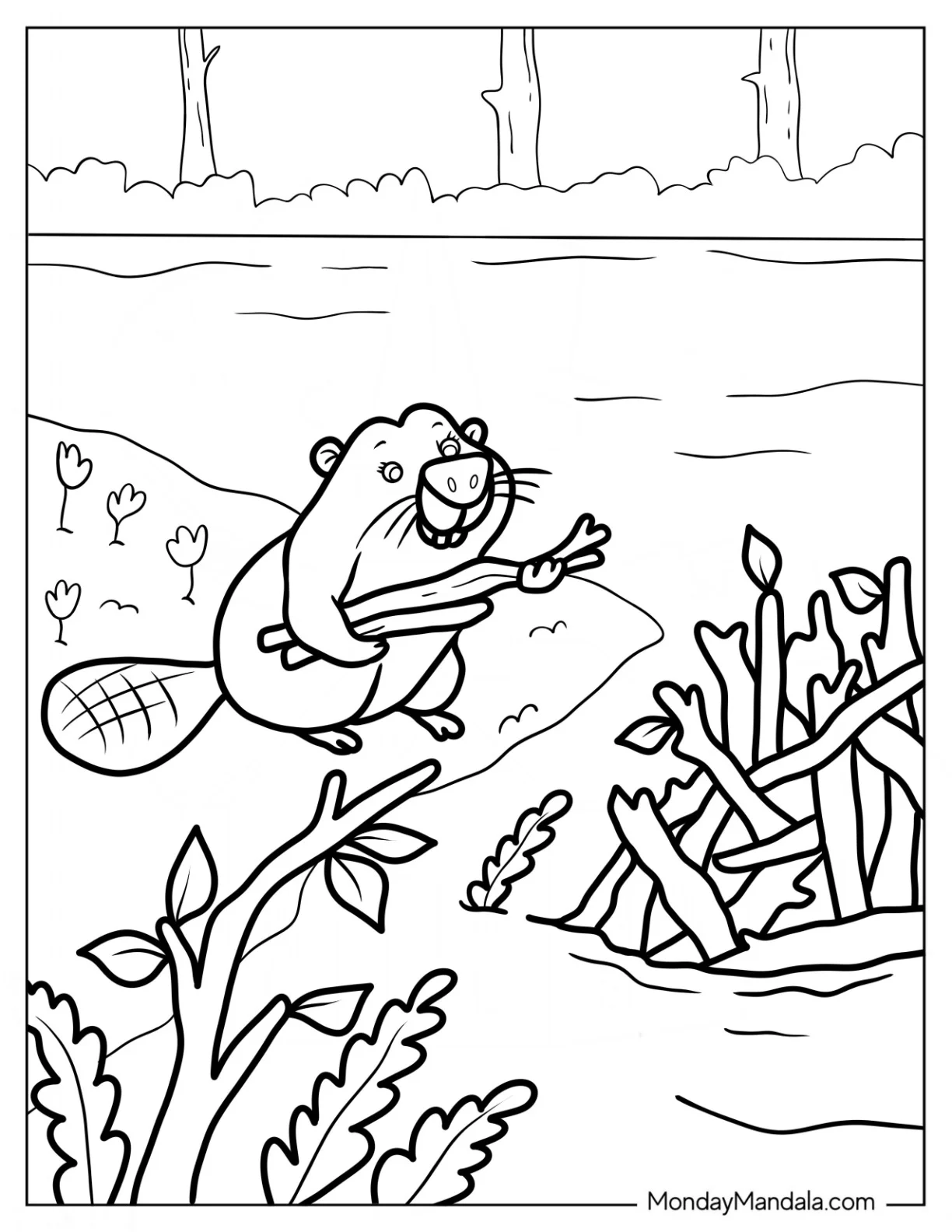 Beaver Coloring Page Building A Dam For Kids coloring page