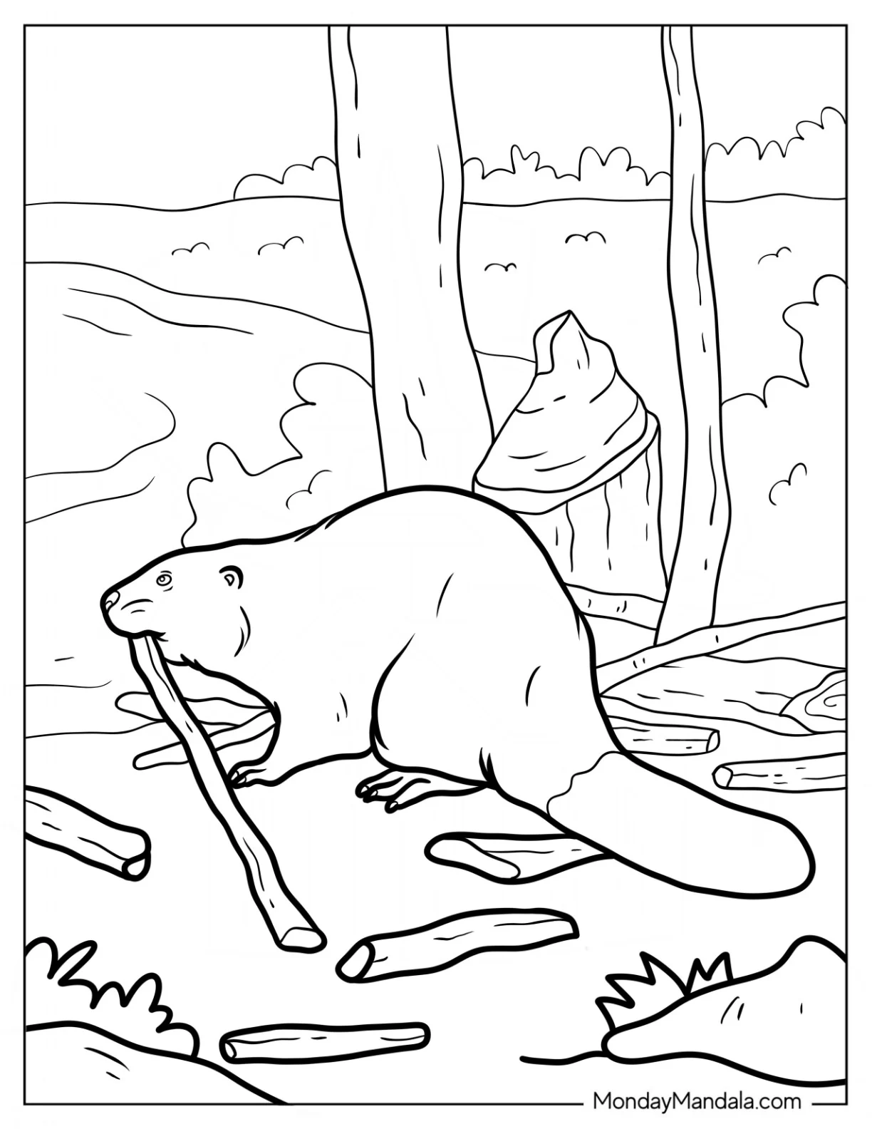 Beaver Coloring Page Carrying Sticks With Its Mouth coloring page