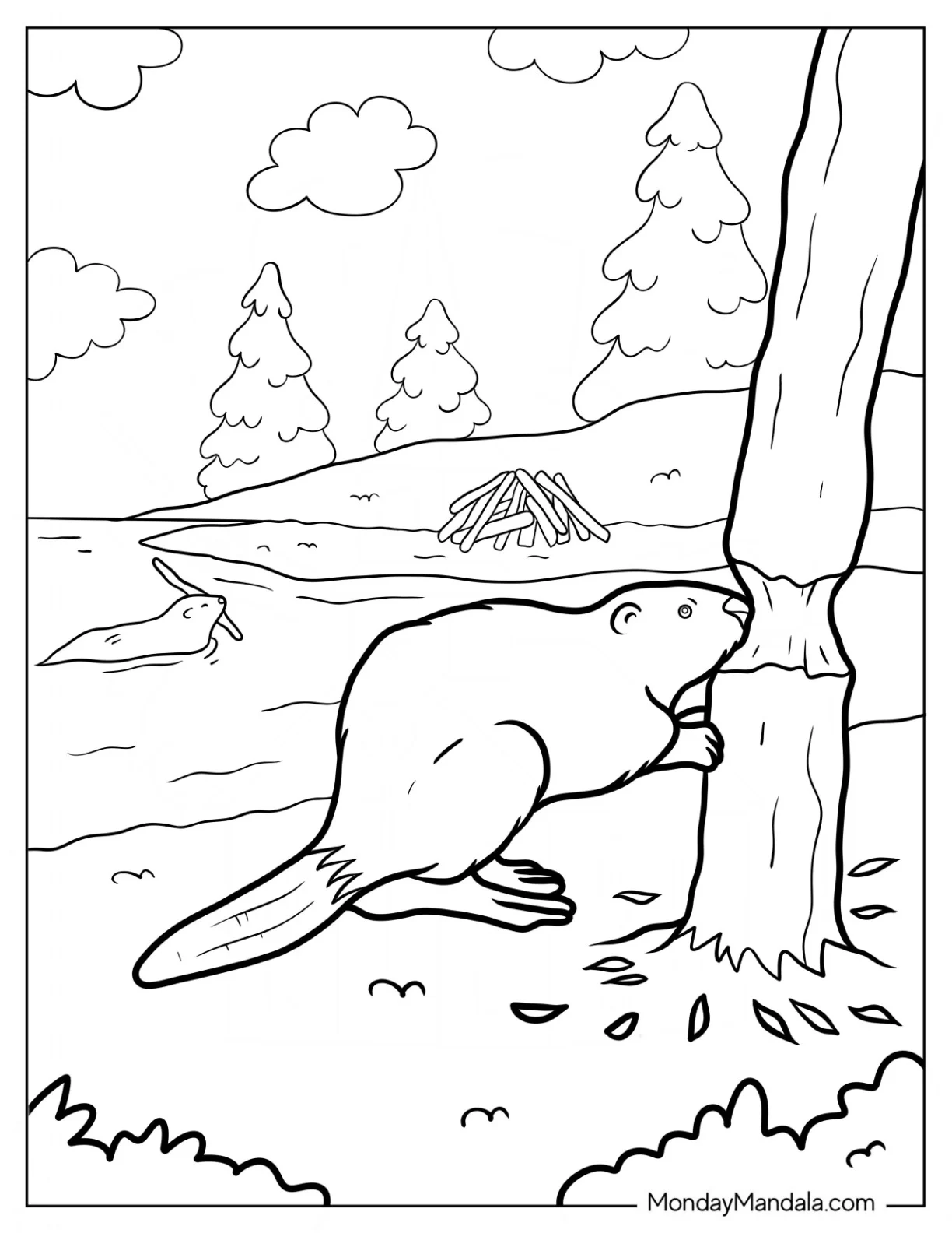 Beaver Coloring Page Felling A Tree coloring page