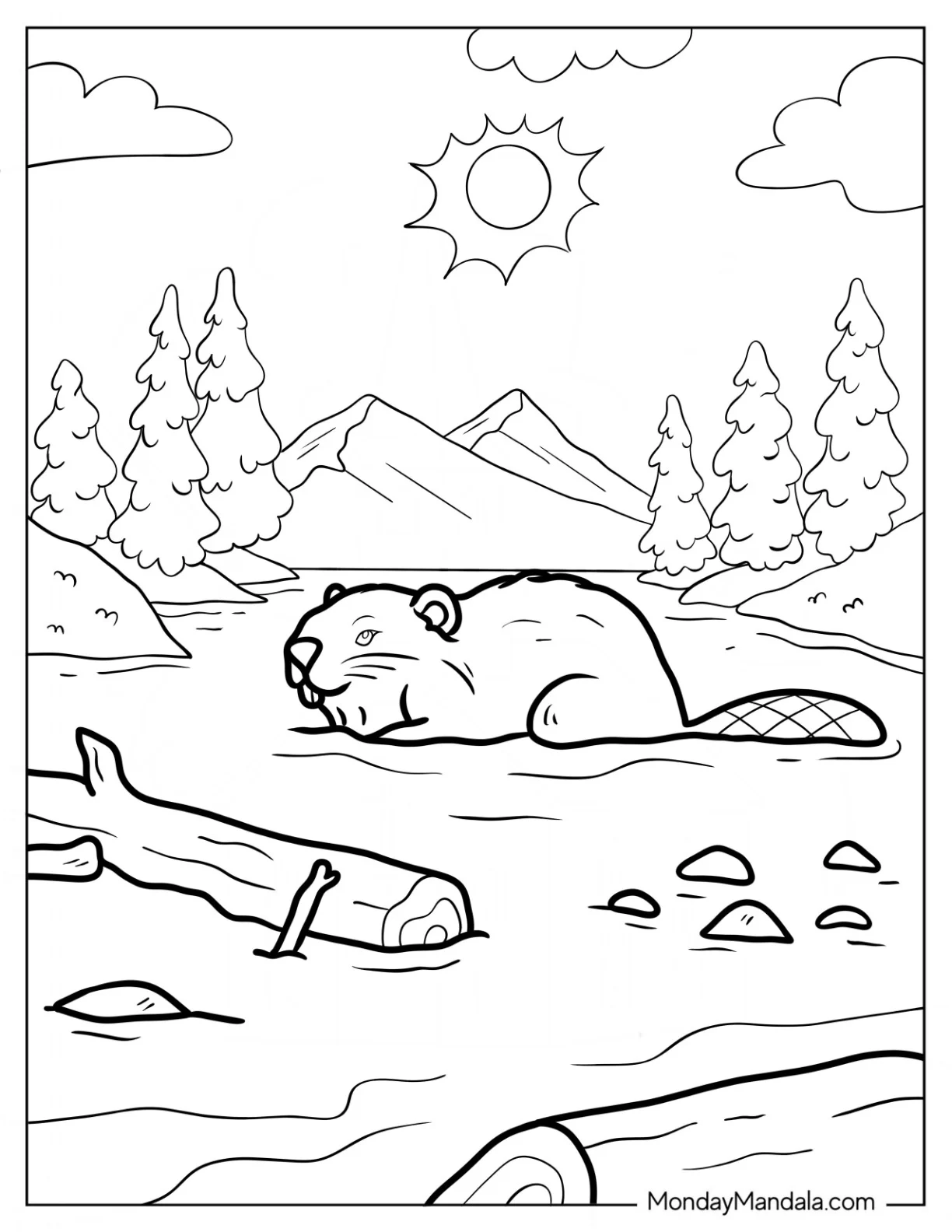 Beaver Coloring Page Swimming In The River coloring page