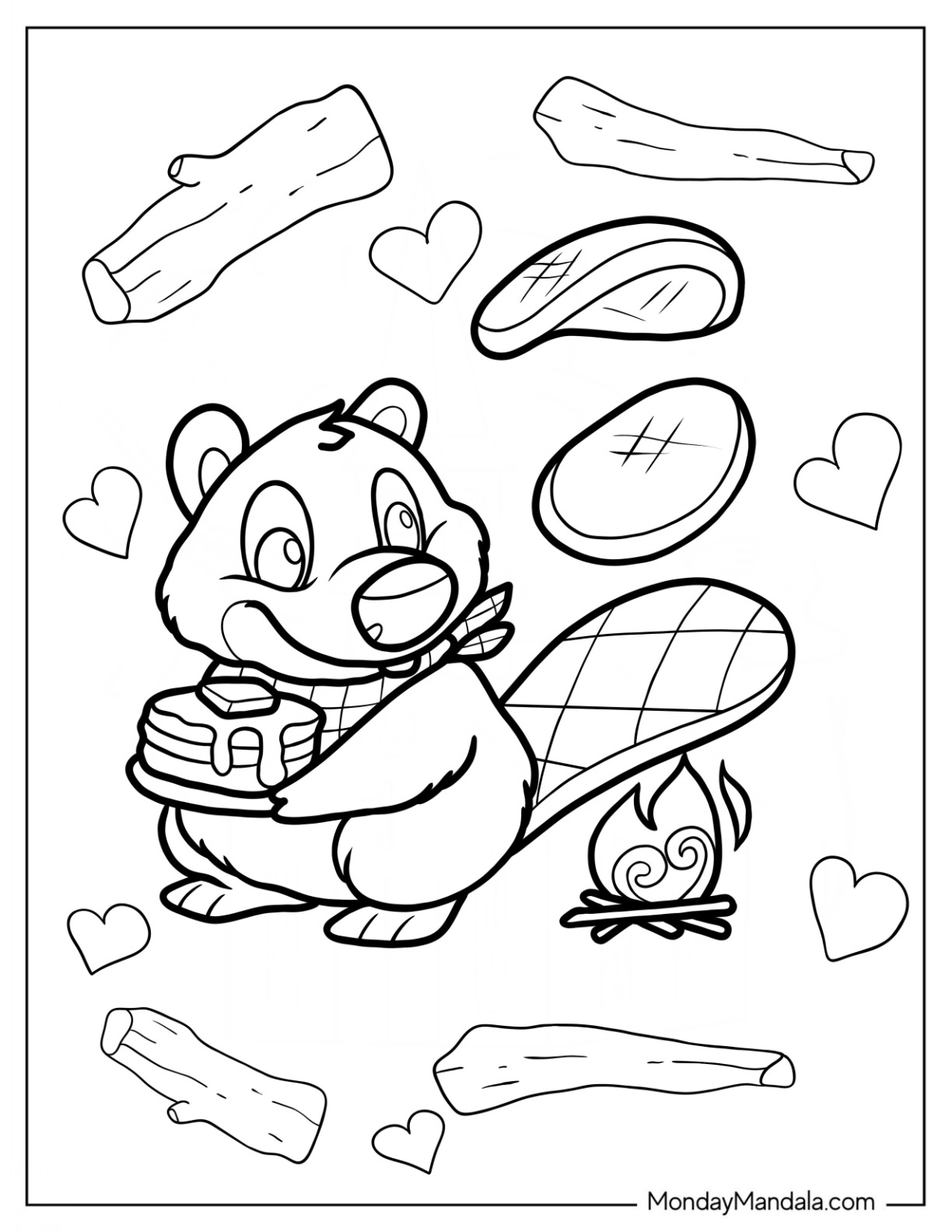 Beaver Holding a Plate Of Pancakes coloring page