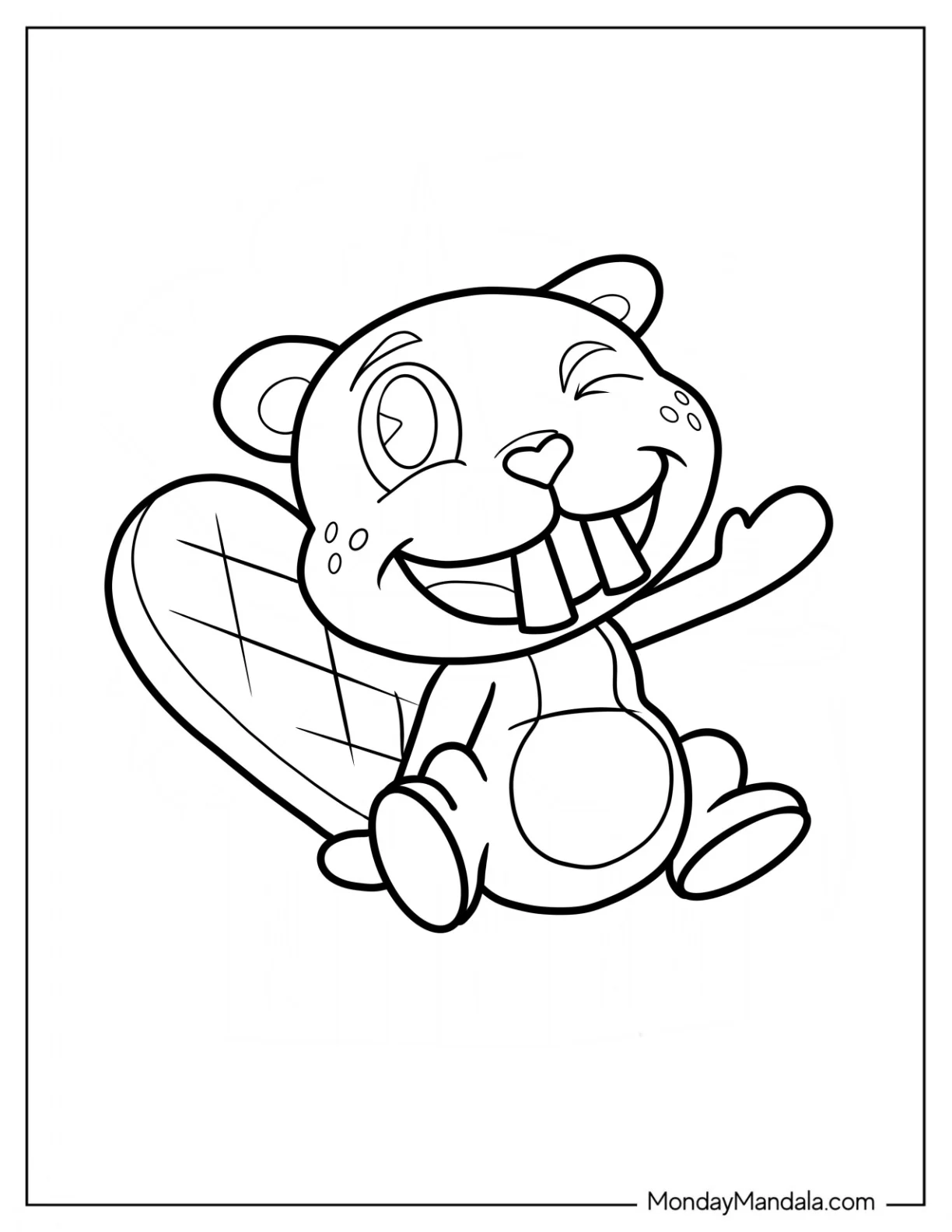 Cute Chibi Beaver Coloring Page Smiling For Kids coloring page