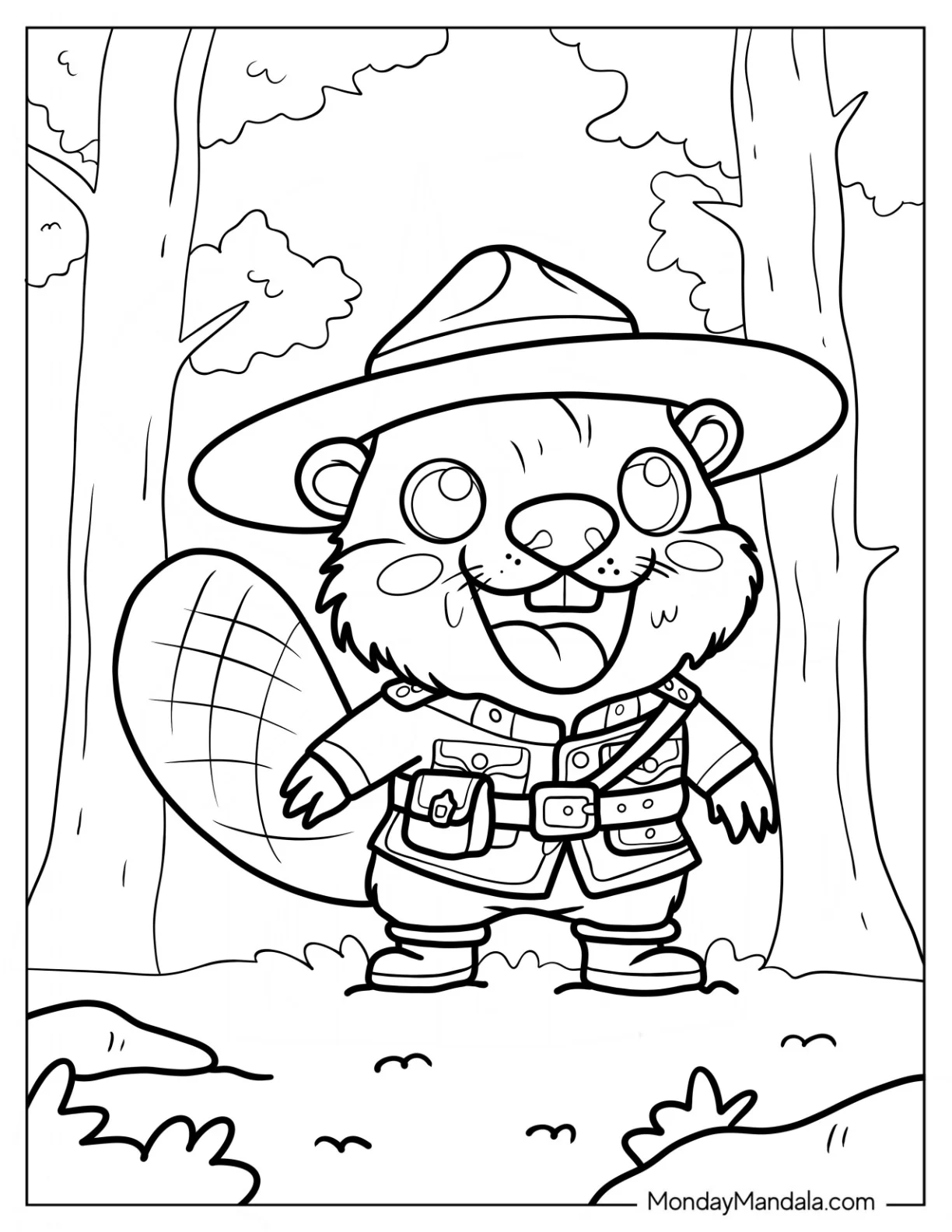 Kawaii Little Beaver Coloring Page In A Mountie Uniform coloring page