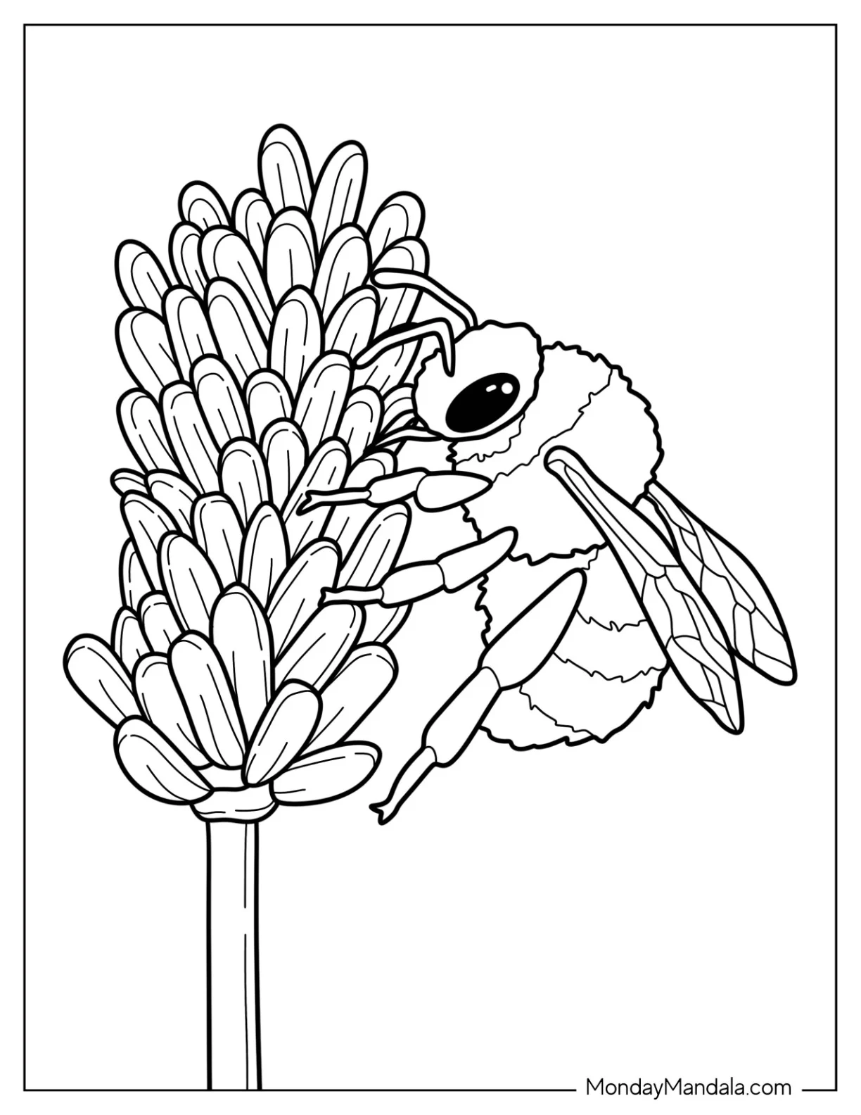 Bee Coloring Page Sucking Nectar From Flower For Kids coloring page