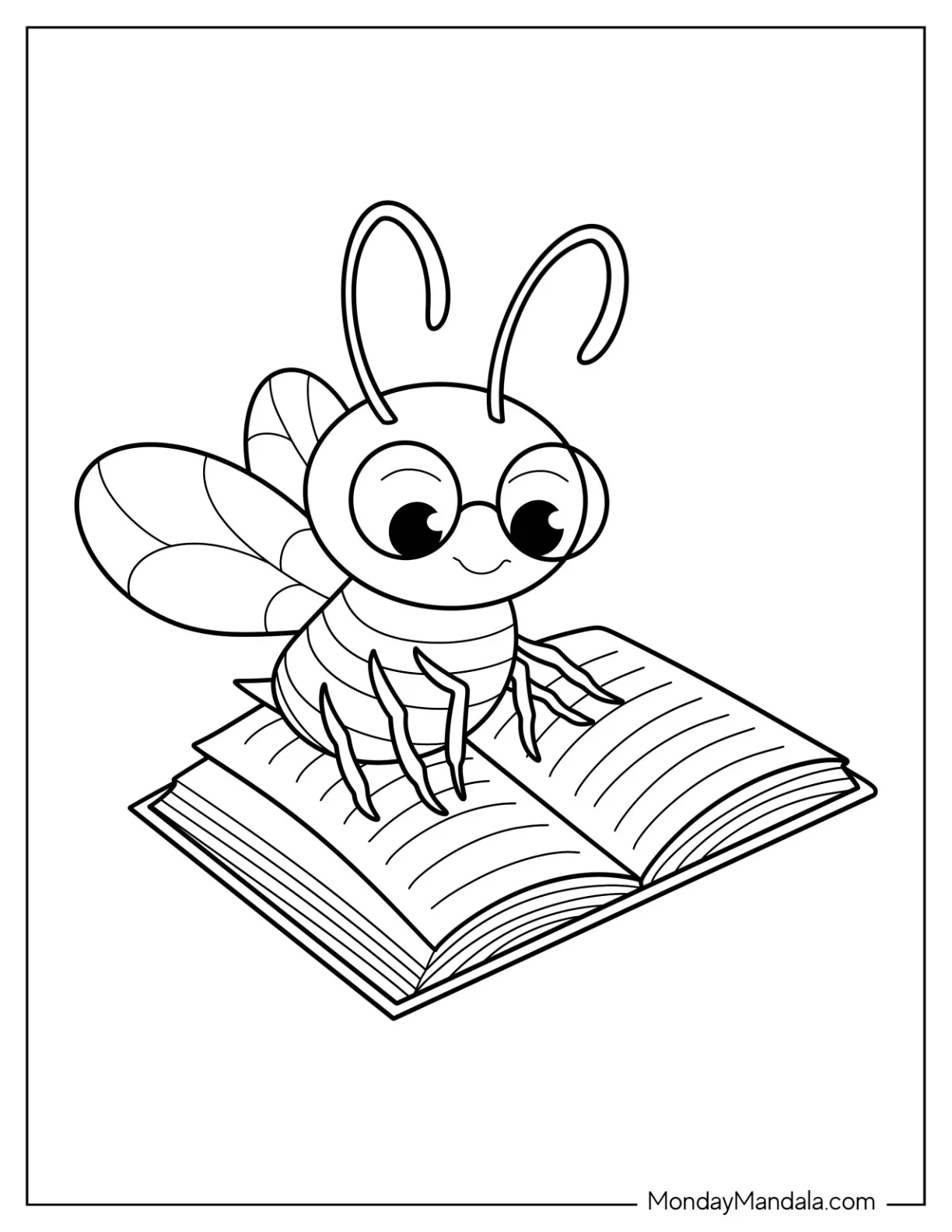 Busy Bee Coloring Page Reading A Book coloring page — printable line art