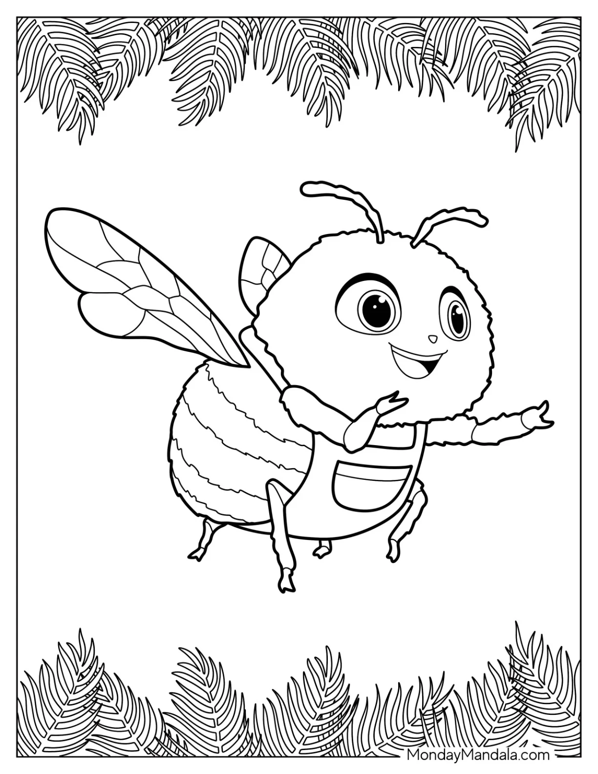 Cartoon Bee Coloring Page Wearing A Jumper For Kids coloring page