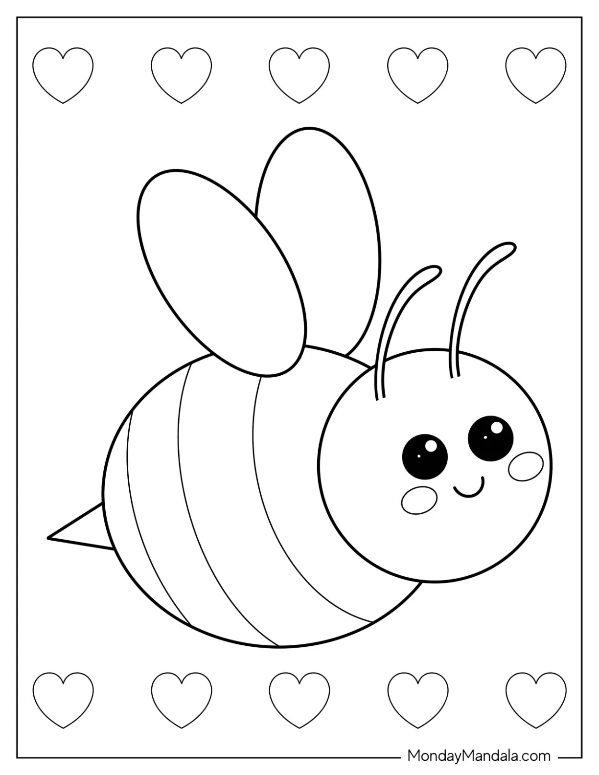 Easy Smiling Bee Coloring Page Outline For Kids coloring page