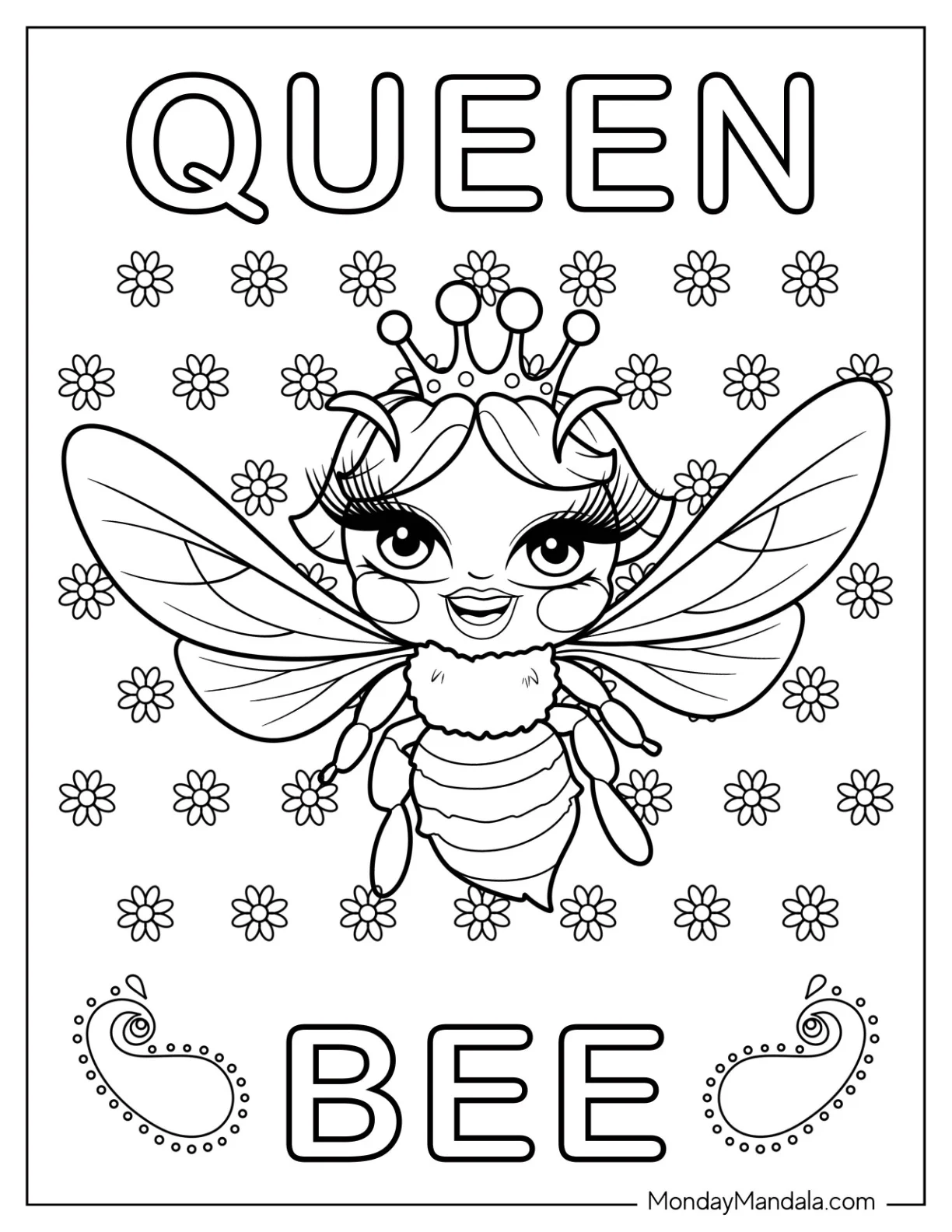 Fabulous Queen Bee Coloring Page With Long Lashes coloring page