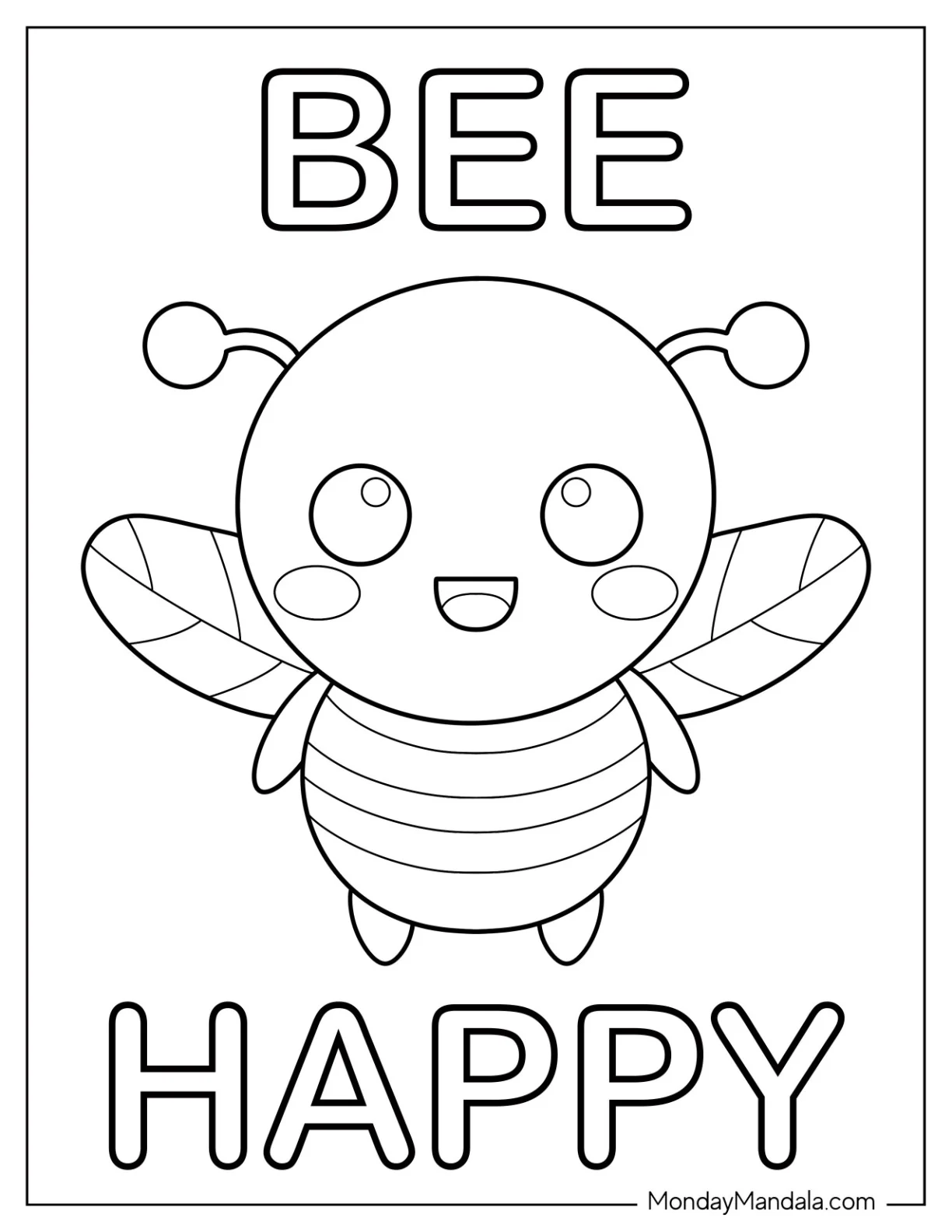 Happy Bee Coloring Page Flashcard For Kids coloring page — printable line art