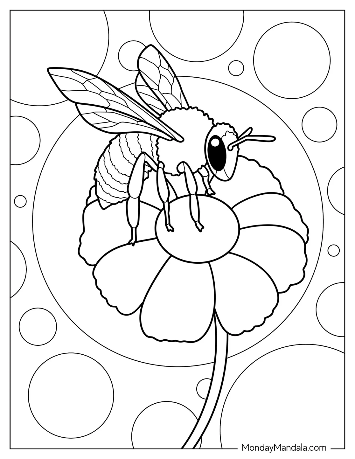 Large Bee Coloring Page On Top Of A Daisy coloring page