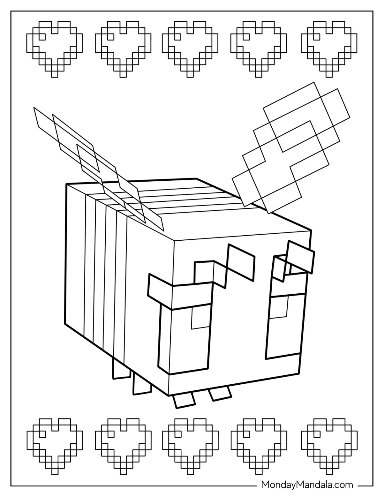 Minecraft Bee Coloring Page For Kids coloring page — printable line art
