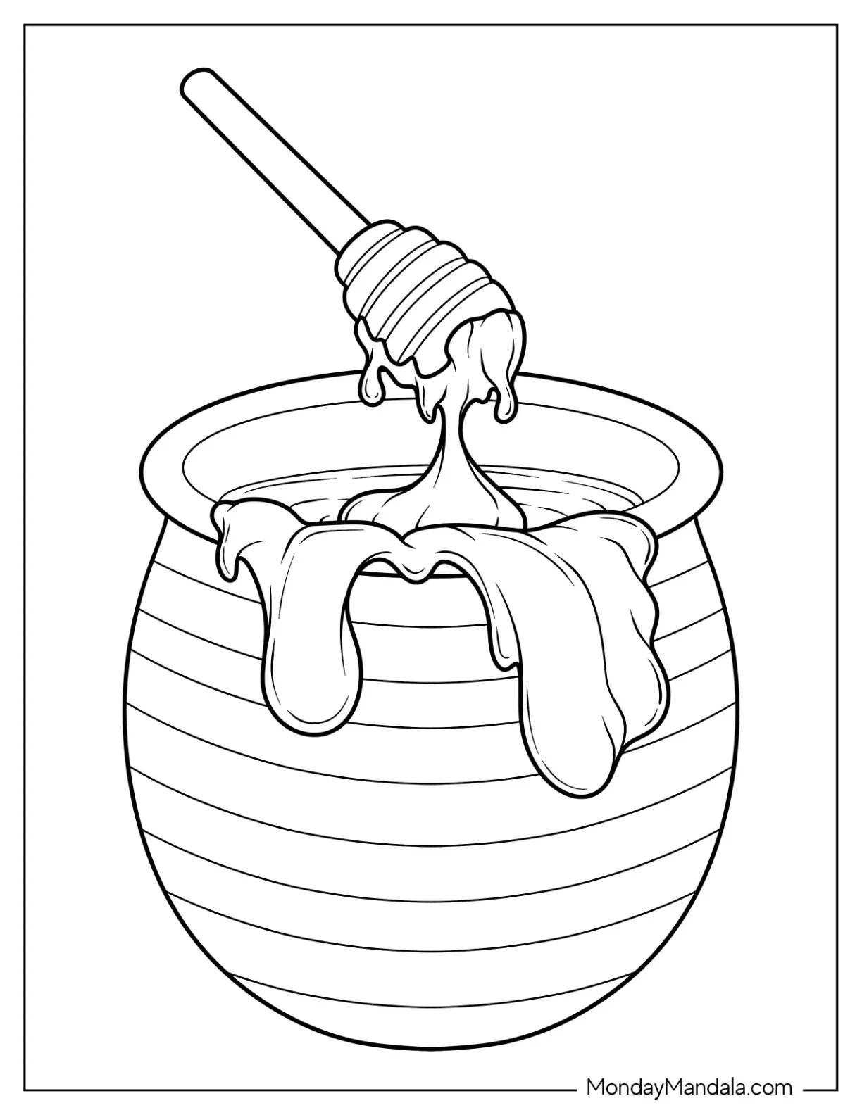 Pot Of Honey From Bee Coloring Page coloring page — printable line art