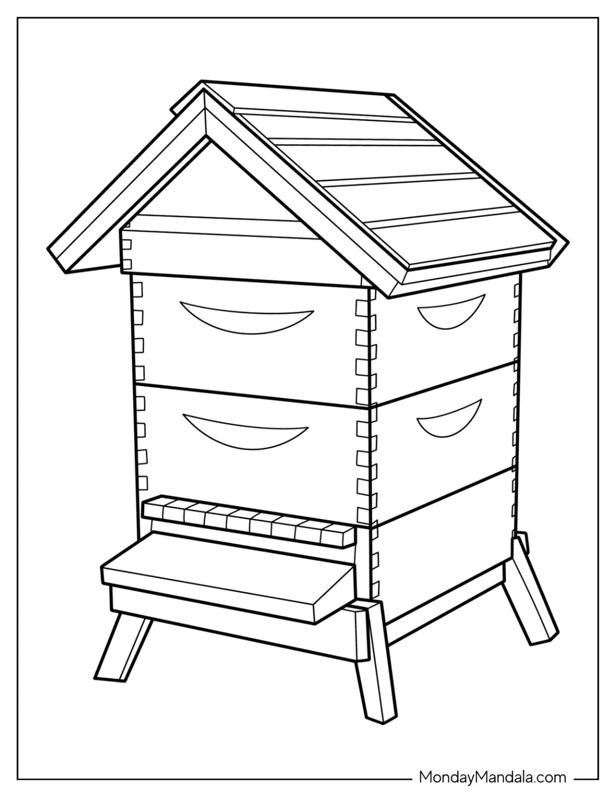 Simple Apiary Of Bee Coloring Page coloring page — printable line art