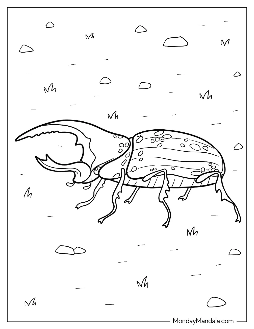 Detailed Hercules Beetle Coloring Page On The Grass coloring page