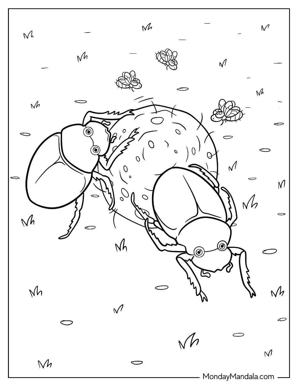 Dung Beetle Coloring Page Moving A Rock For Kids coloring page