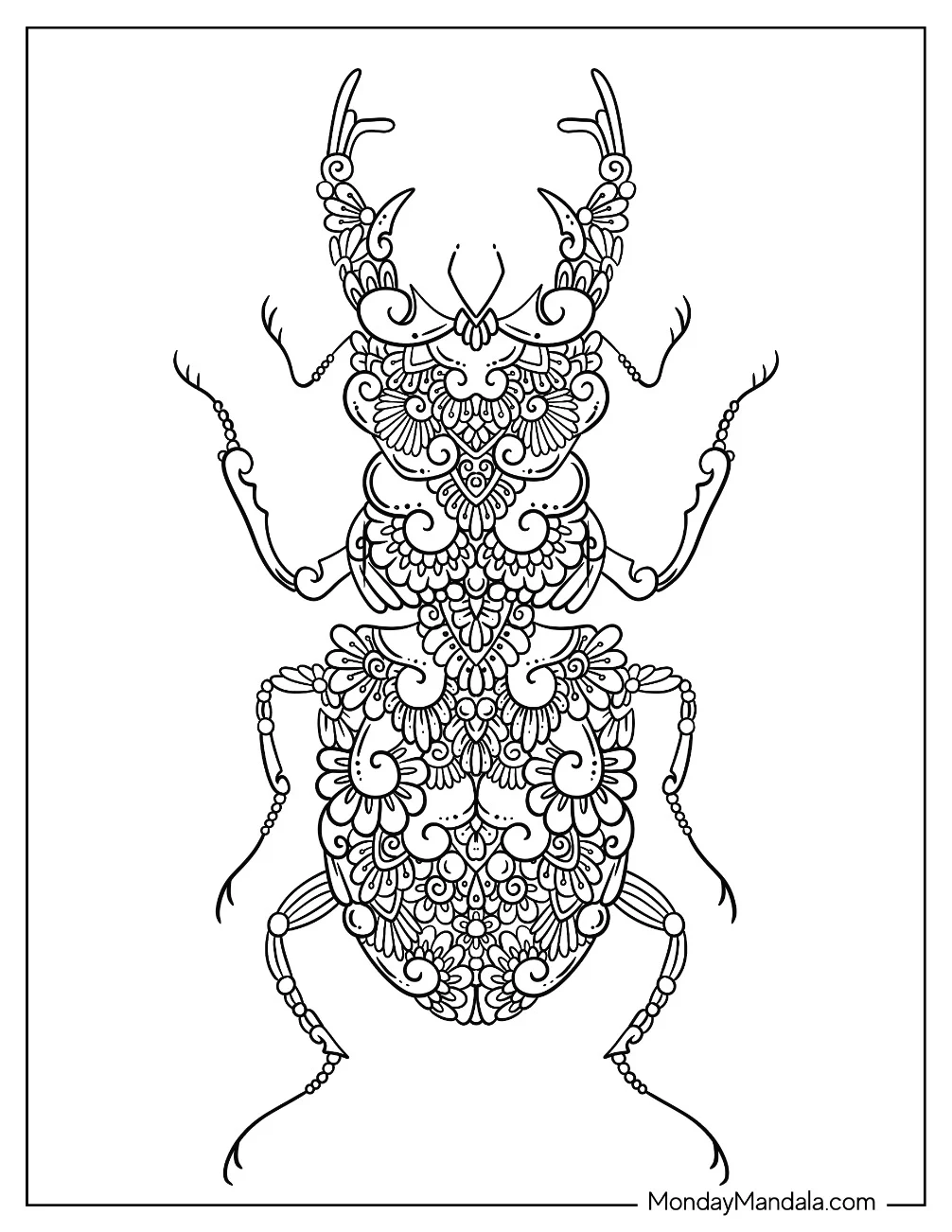 Flower Beetle Coloring Page Mandala coloring page — printable line art