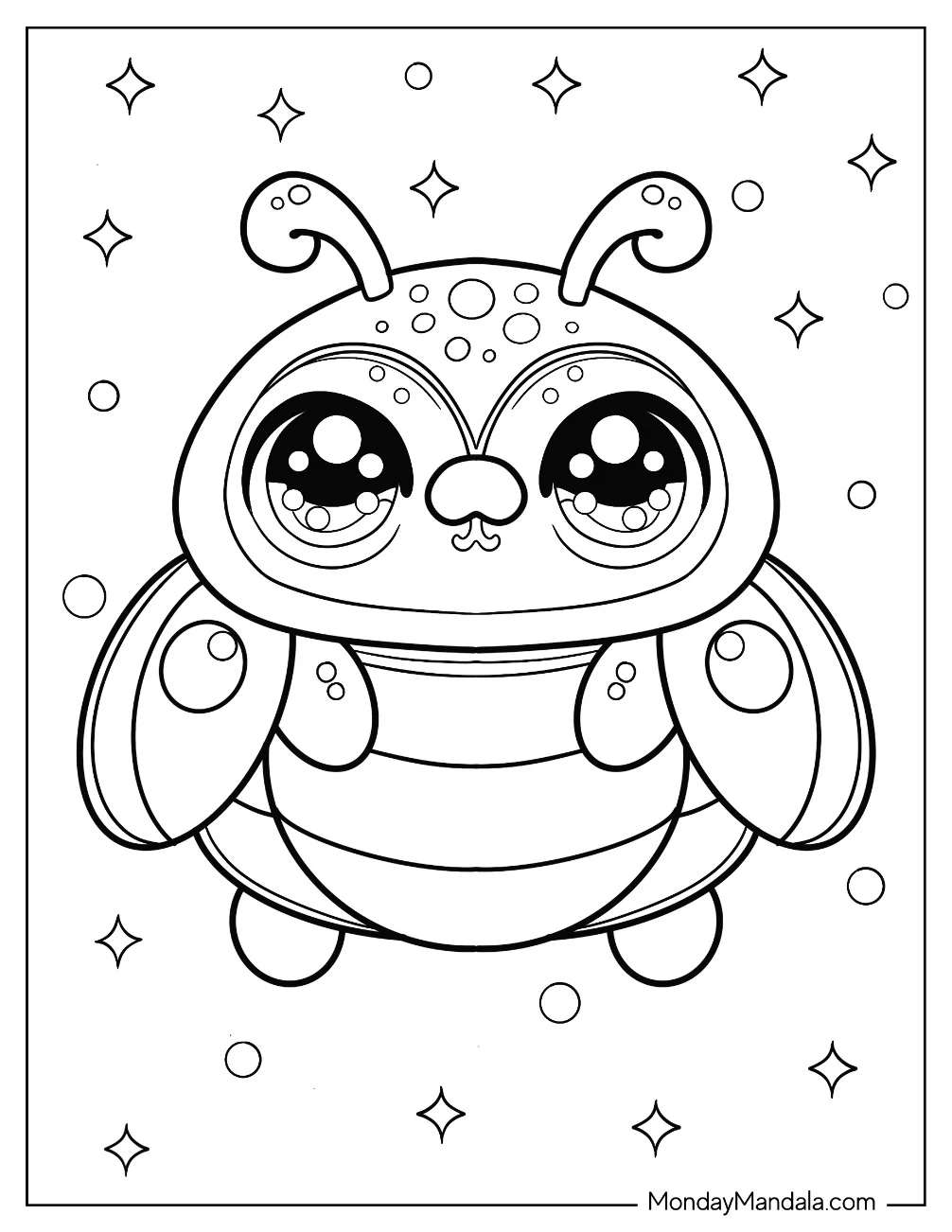 Kawaii Beetle Coloring Page With Large Eyes For Preschoolers coloring page
