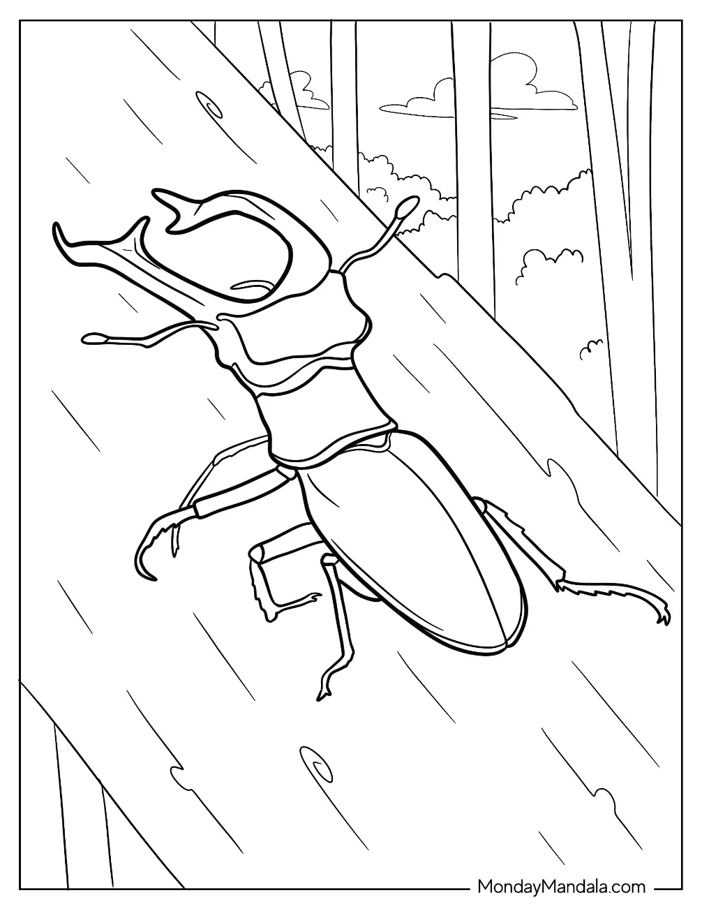 Realistic Stag Beetle Coloring Page On Log coloring page