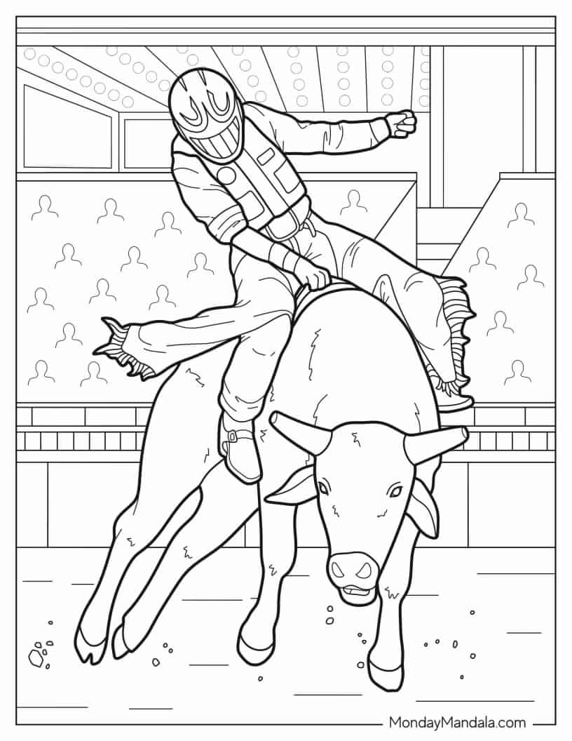 Coloring Sheet Of Rodeo In Stadium coloring page — printable line art