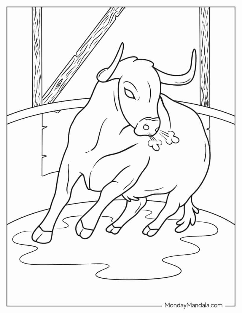 Easy Outline Of Fighting Bull Coloring In coloring page