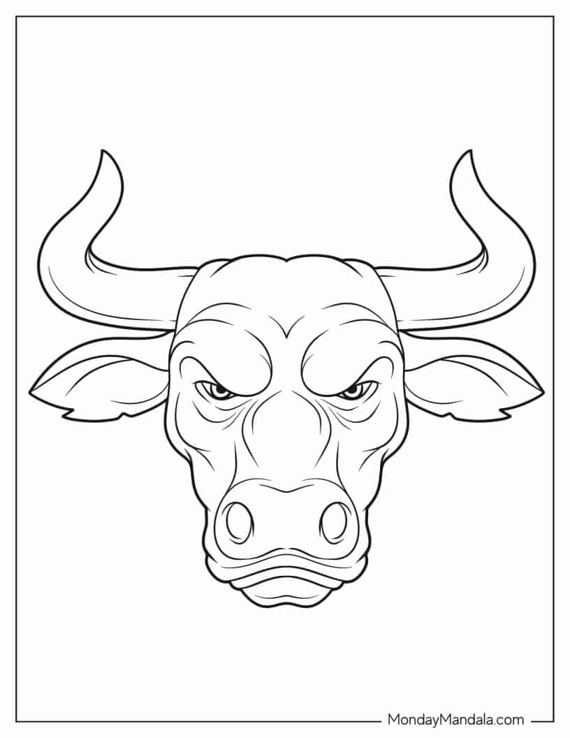 Head Of Angry Bull Coloring In coloring page