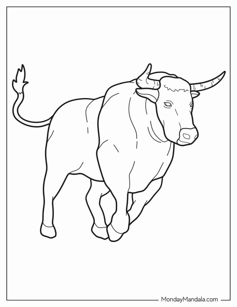Outline Of Bull Running coloring page
