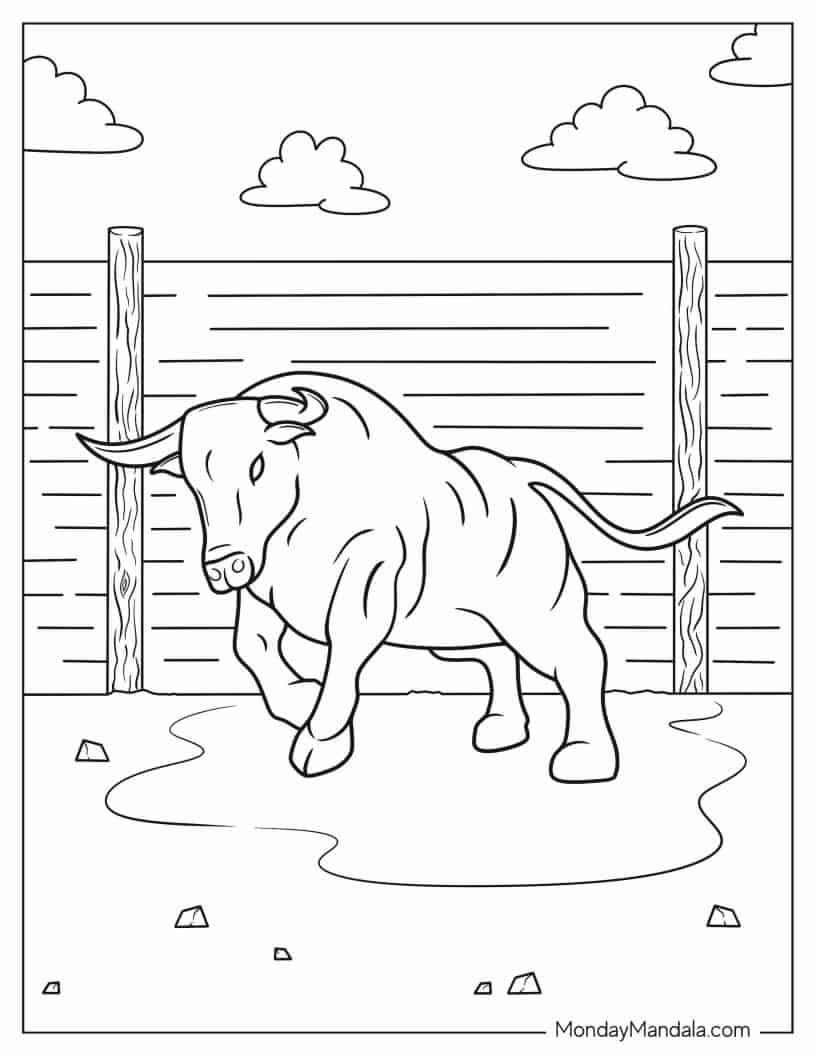 Realistic Outline Of Fighting Bull coloring page — printable line art