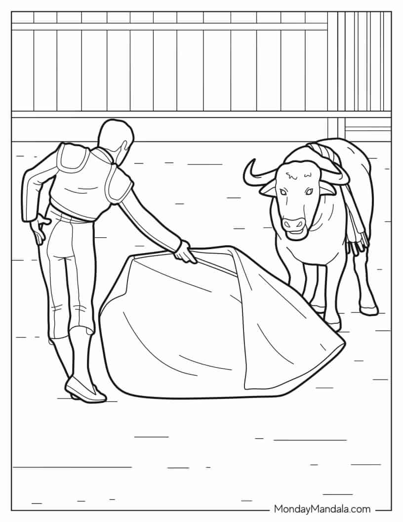 Spanish Bull Fighting Toro Coloring Page coloring page — printable line art