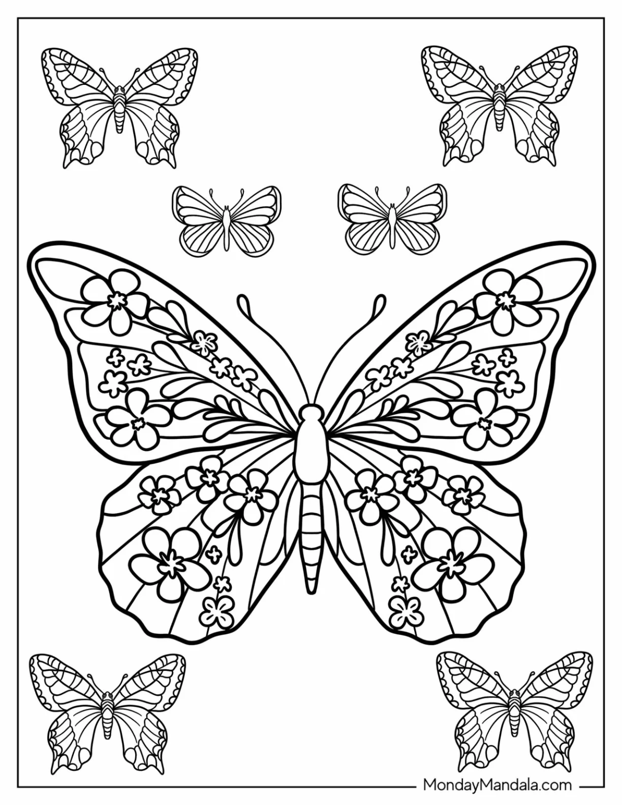 Butterfly With Floral Wings Coloring Page coloring page — printable line art