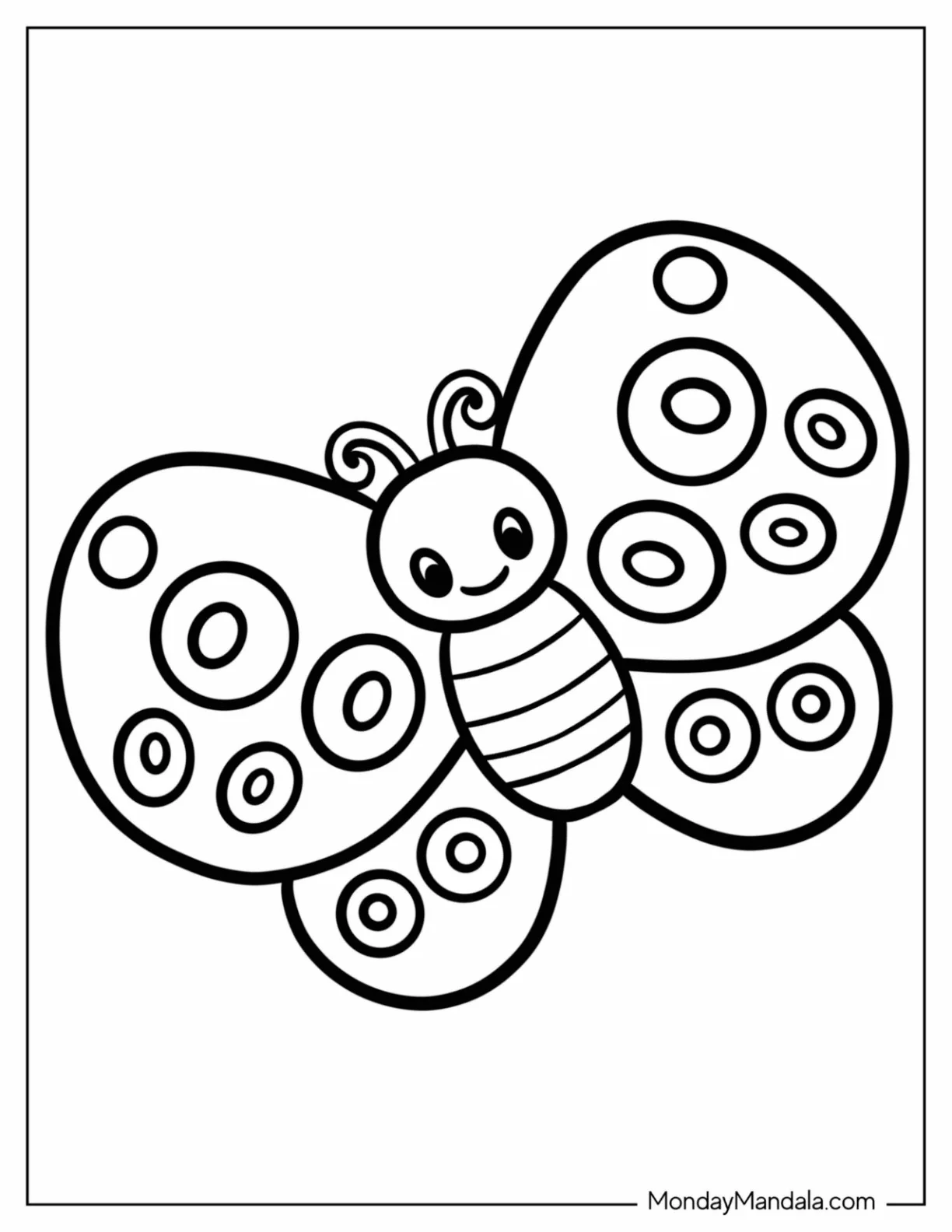 Cartoon Butterfly Coloring Page With Rounded Wings For Preschoolers coloring page — printable line art