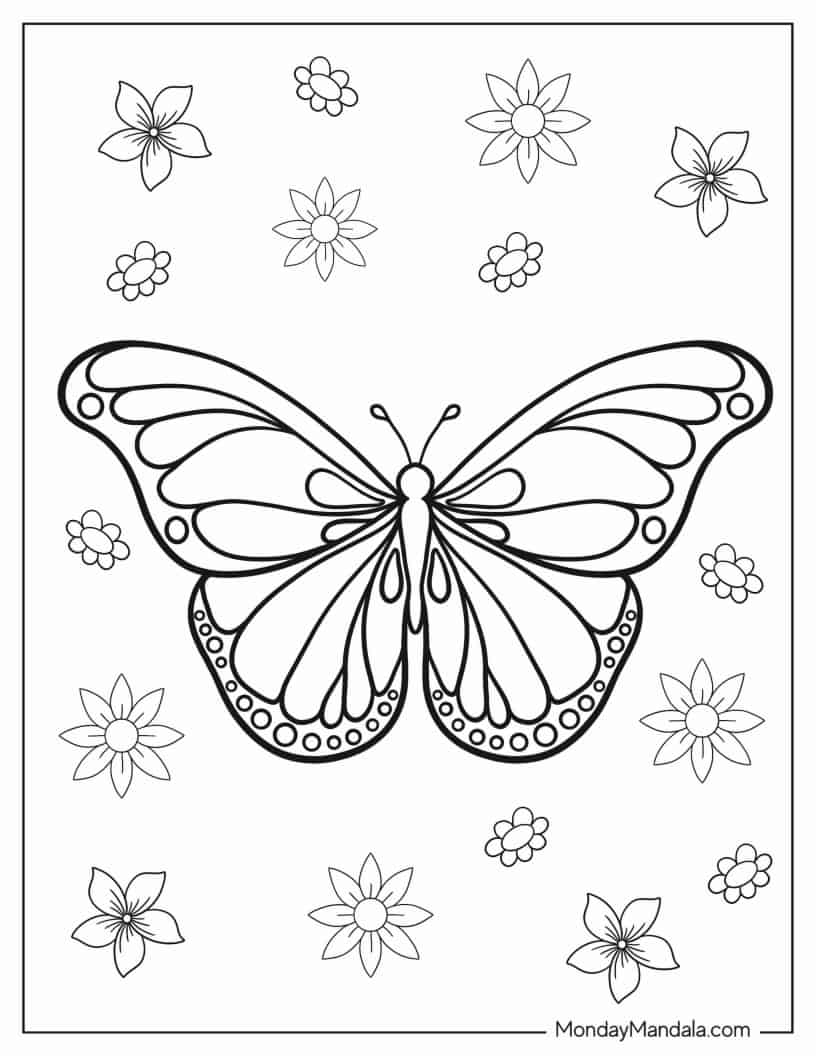 Easy Outline Of Butterfly With Spots On Wings coloring page — printable line art