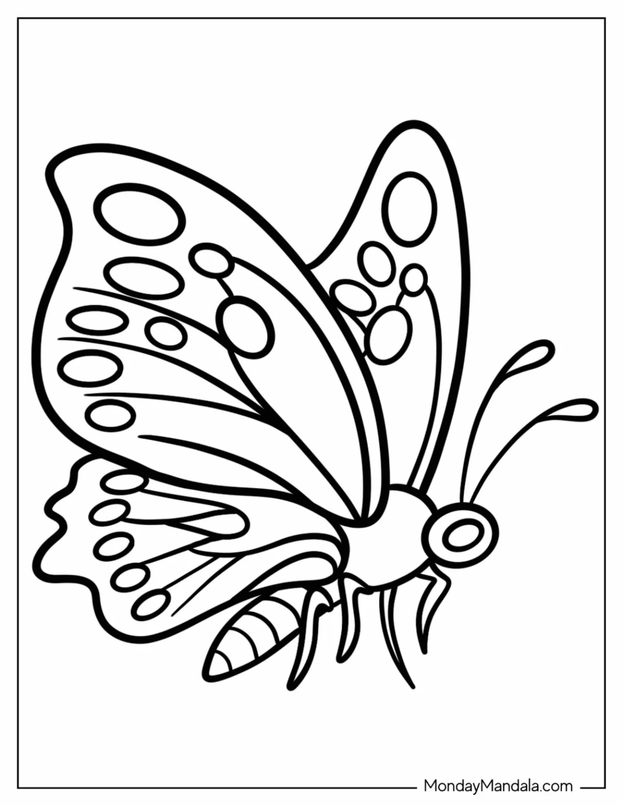 Large Butterfly Coloring Page In The Air For Kids coloring page