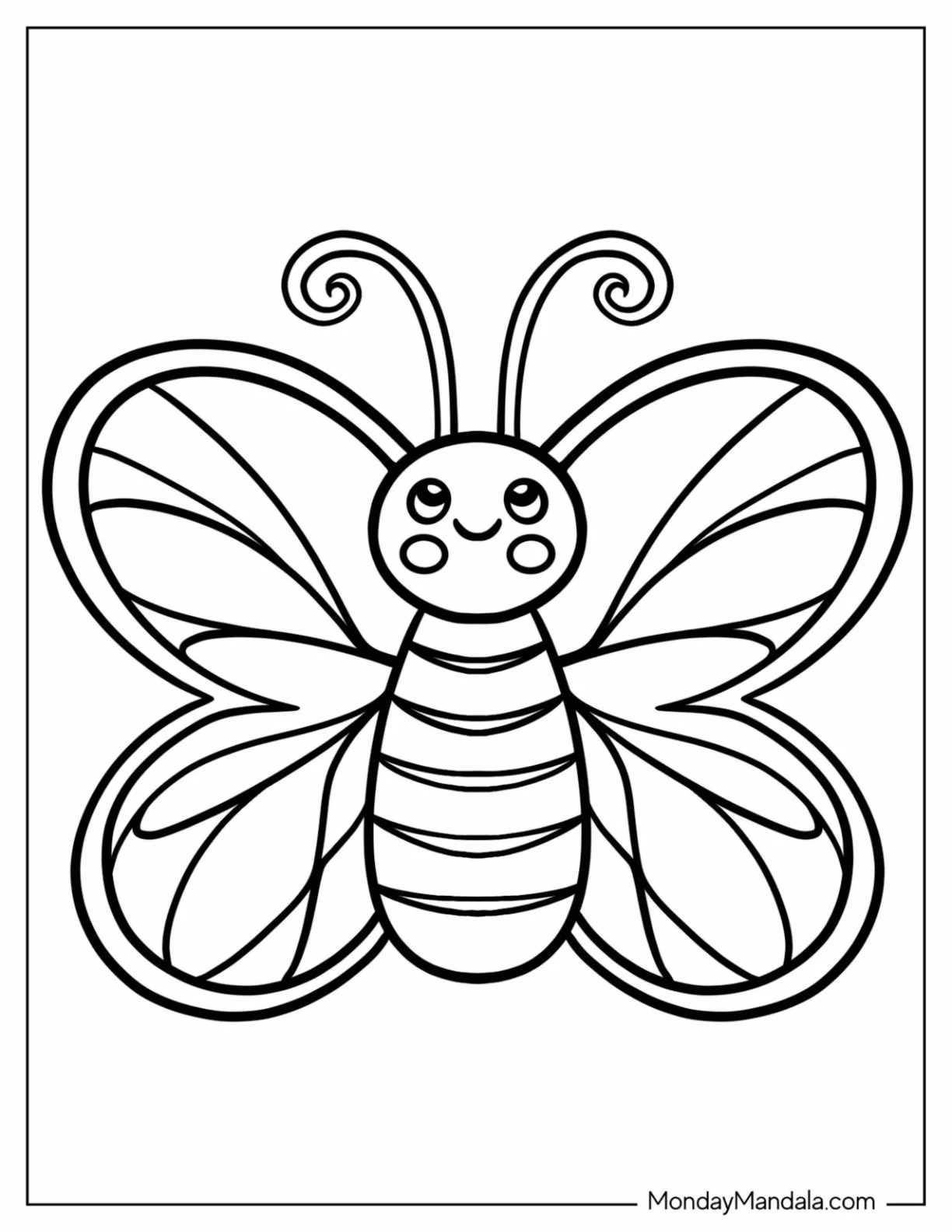 Simple Smiling Butterfly Coloring Page With Detailed Wings coloring page