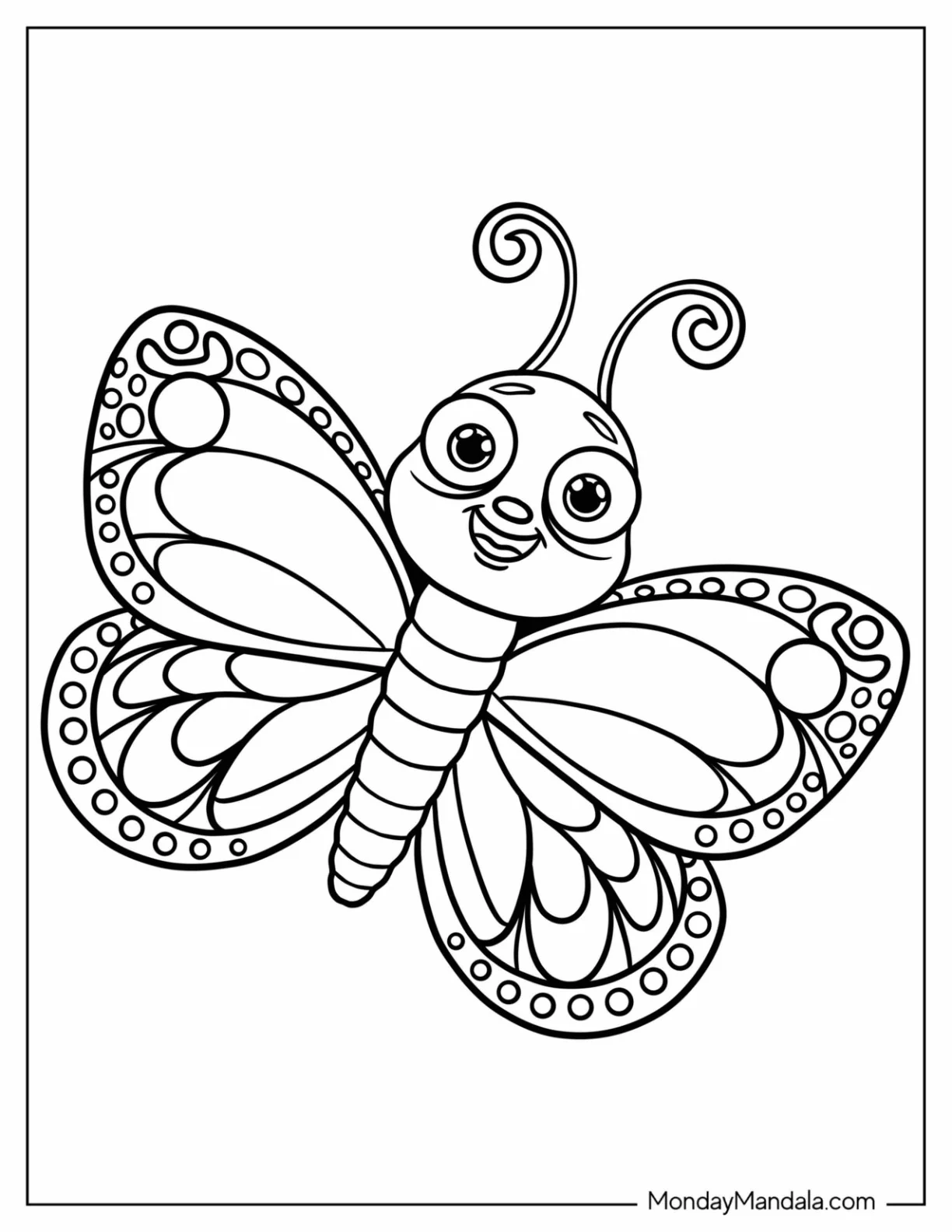 Smiling Kawaii Butterfly Coloring Page For Kids coloring page