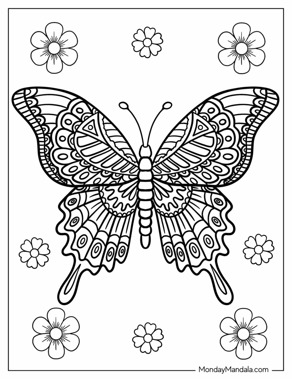 Swallowtail Butterfly With Detailed Wings coloring page — printable line art