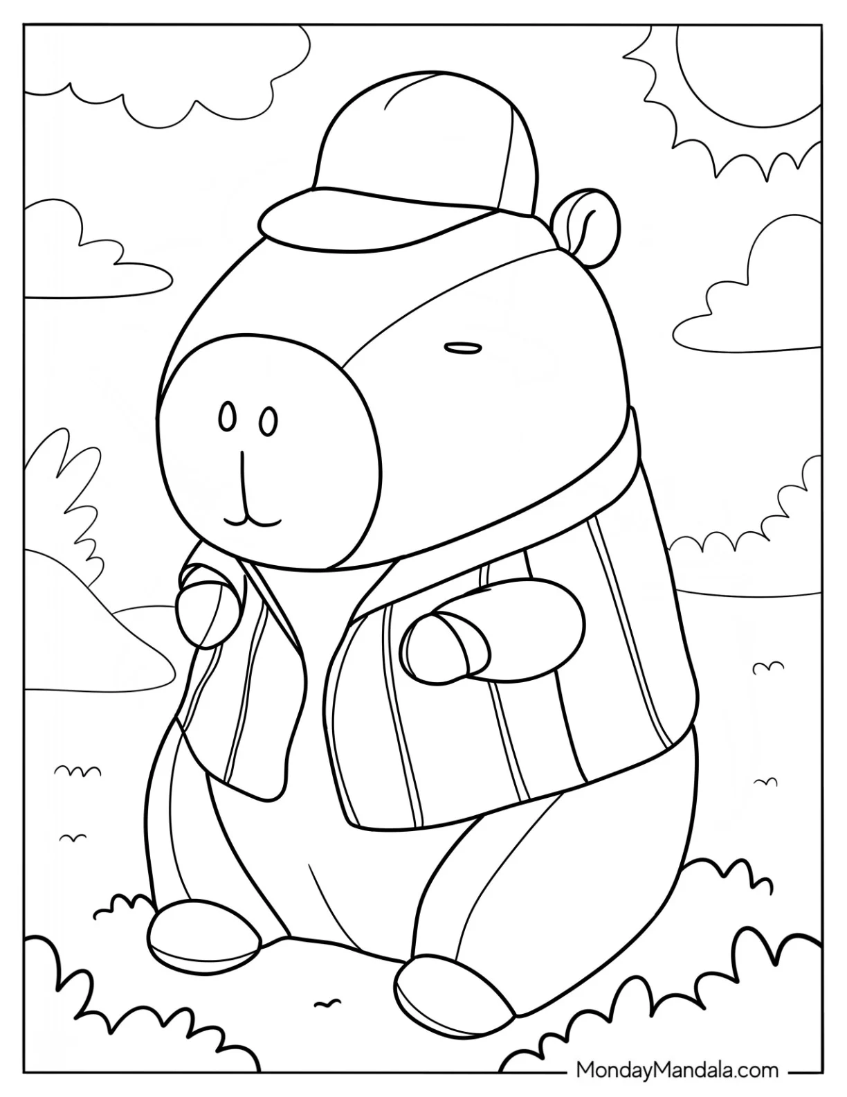 Cartoon Capybara Coloring Page Dressed In A Tunic For Kids coloring page