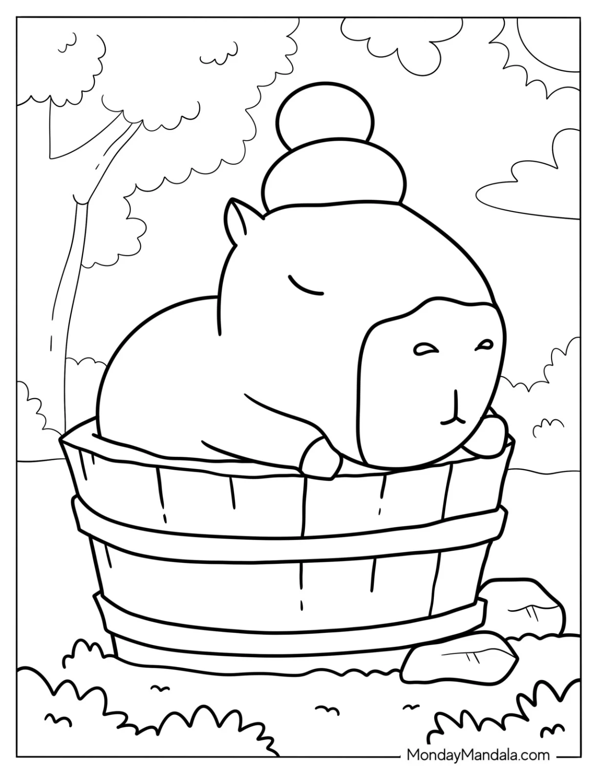 Chibi Capybara Coloring Page Sleeping On The Bath coloring page