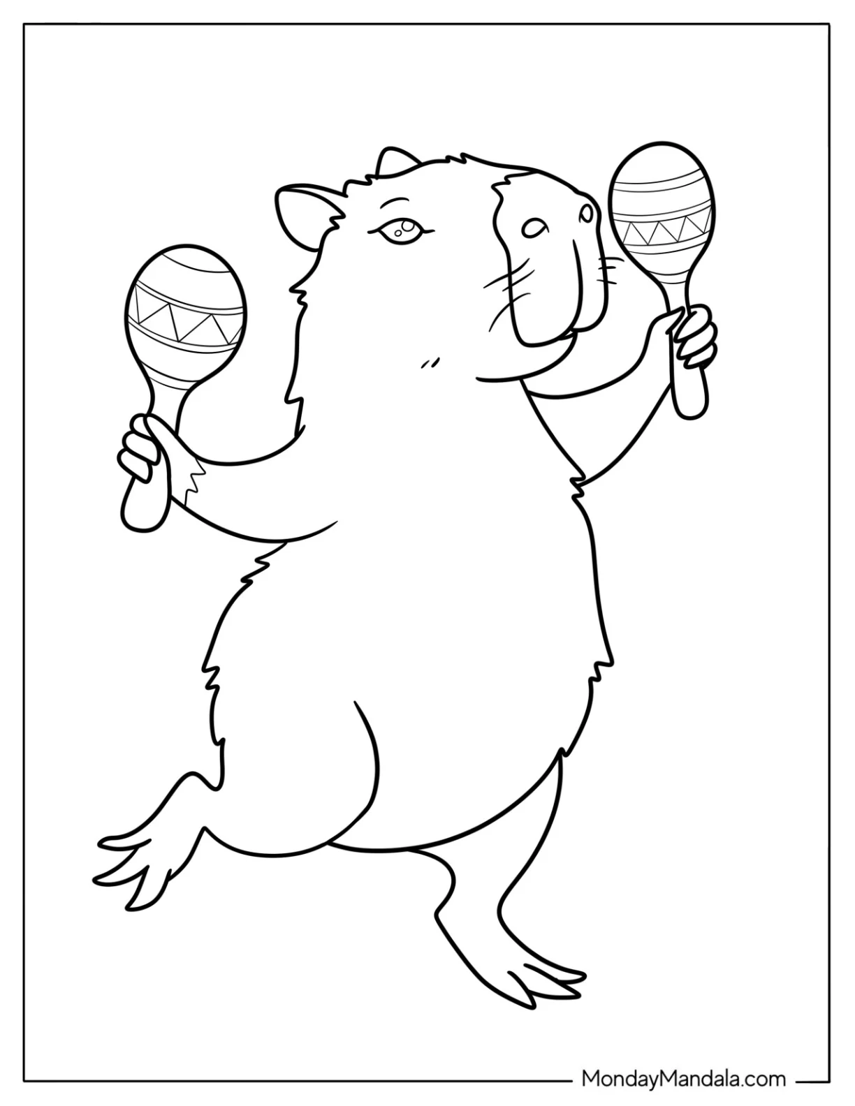 Dancing Capybara Coloring Page with Maracas for Preschoolers coloring page