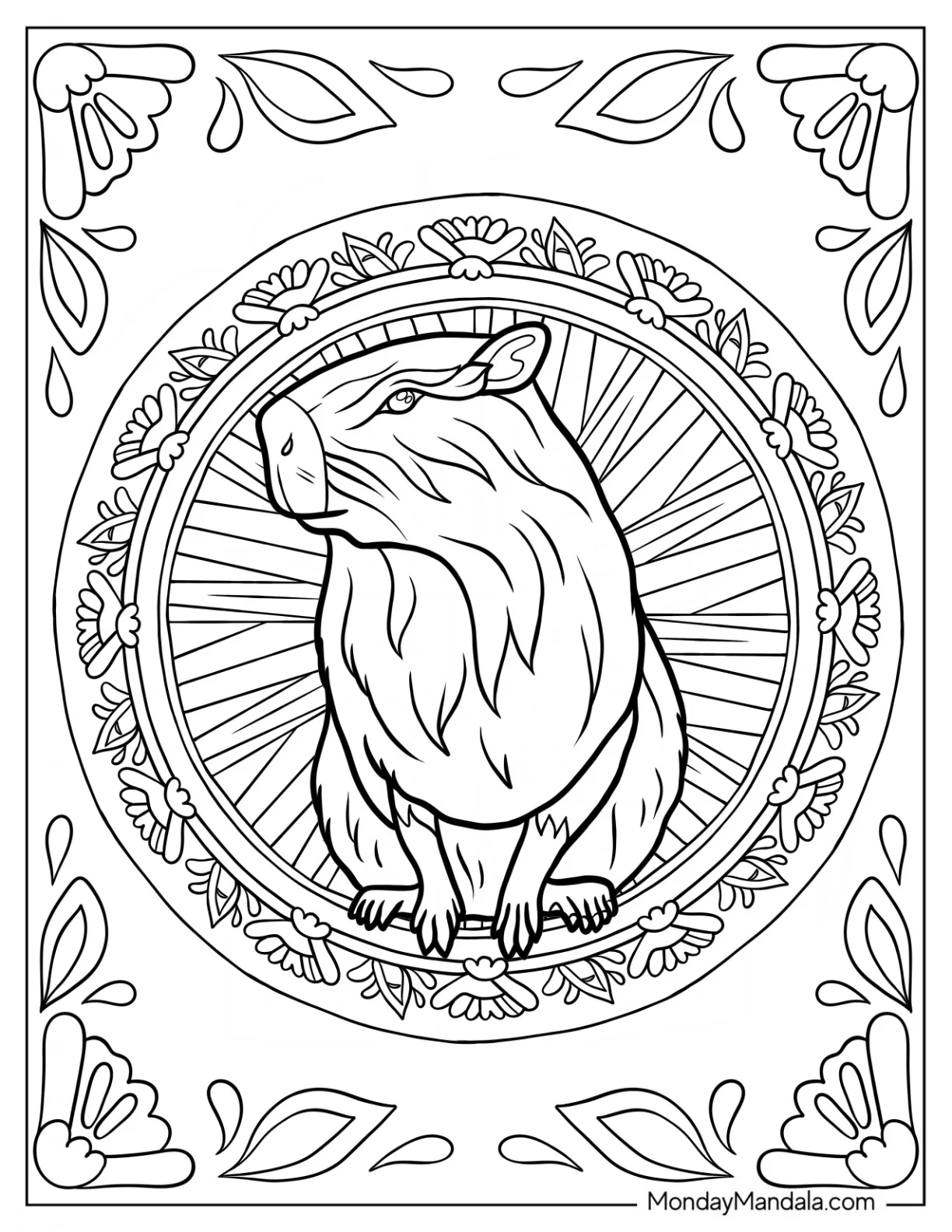Realistic Capybara Coloring Page Inside Mandala coloring page — printable line art
