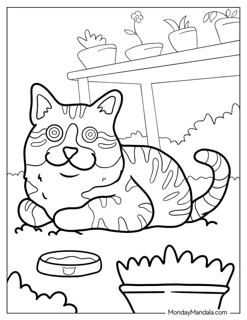 Big Cat Sitting On The Grass coloring page