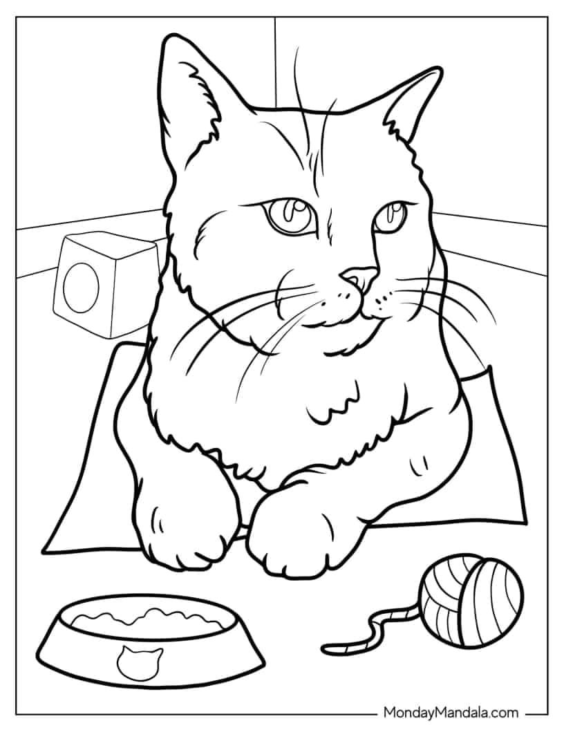 Close Up Of Realistic Cat coloring page