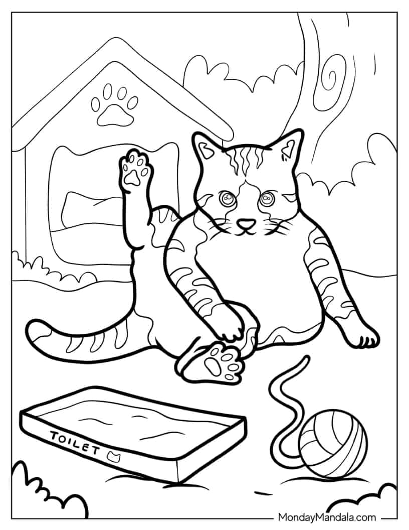 Coloring Page Of Cat Cleaning Itself coloring page — printable line art