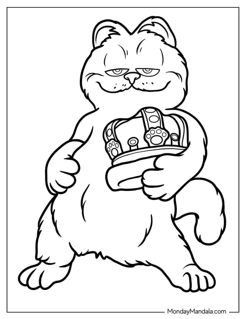 Garfield Holding Crown Coloring In For Preschoolers coloring page